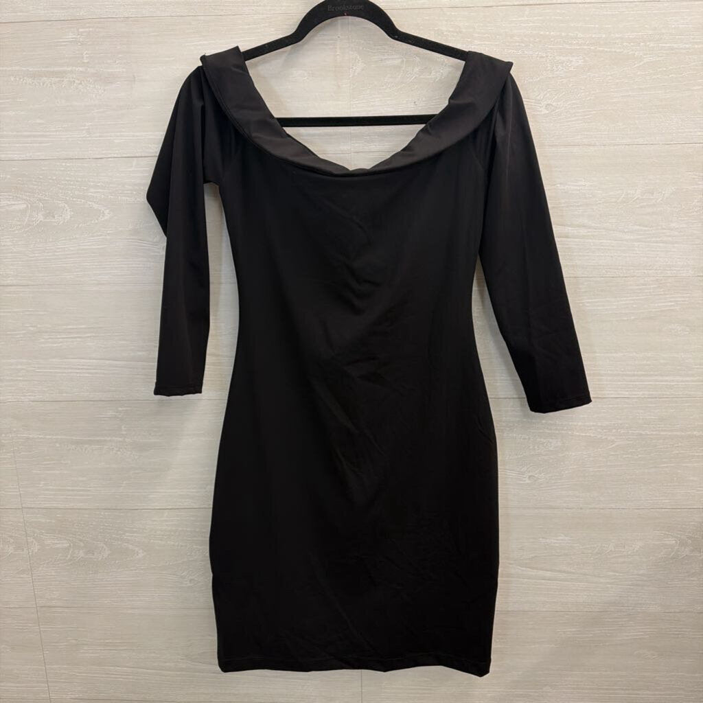 Popilush Black Long Sleeve Off Shoulder Fitted Dress Large