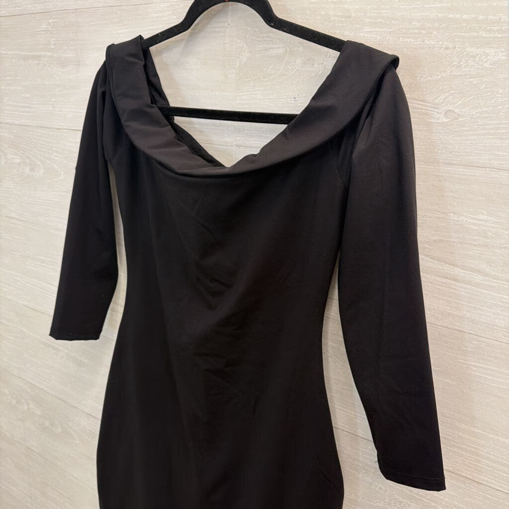 Popilush Black Long Sleeve Off Shoulder Fitted Dress Large