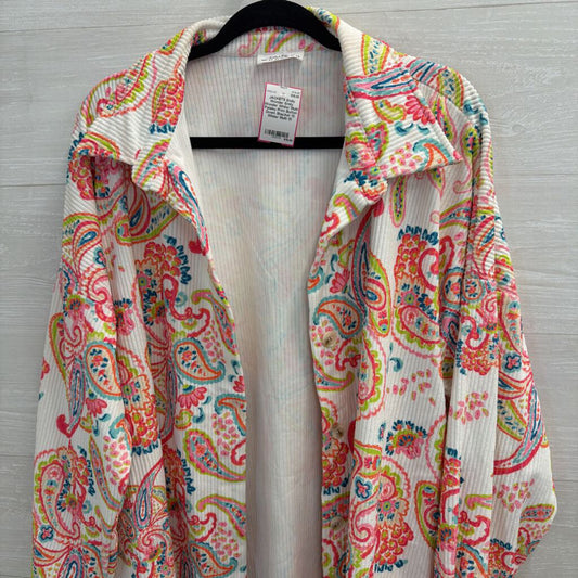 Emily Wonder White/ Multi Paisley Print Button Down Shacket 1X
