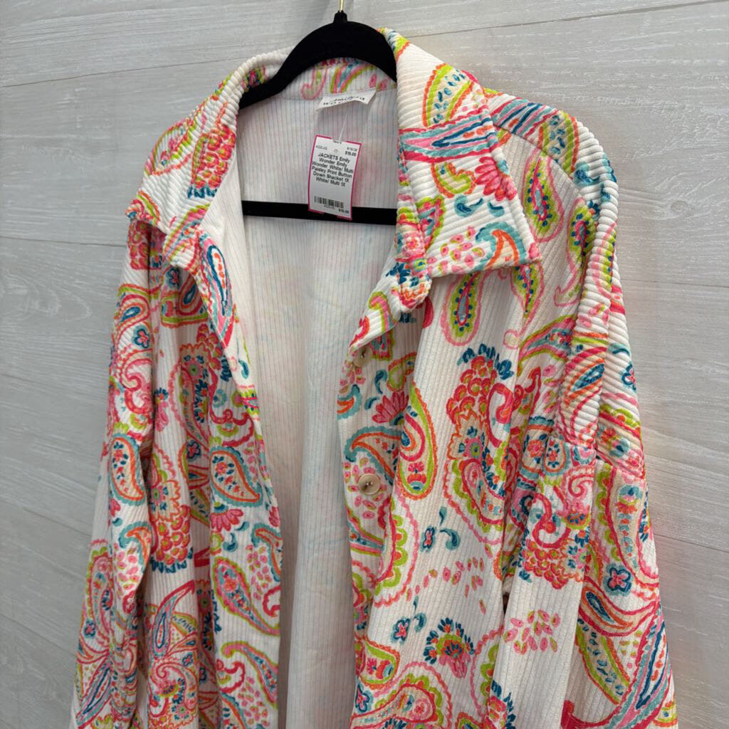 Emily Wonder White/ Multi Paisley Print Button Down Shacket 1X