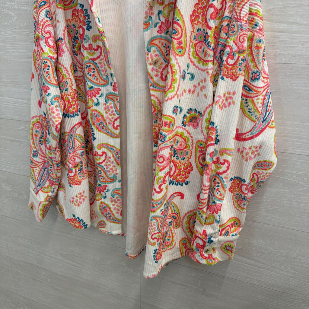 Emily Wonder White/ Multi Paisley Print Button Down Shacket 1X