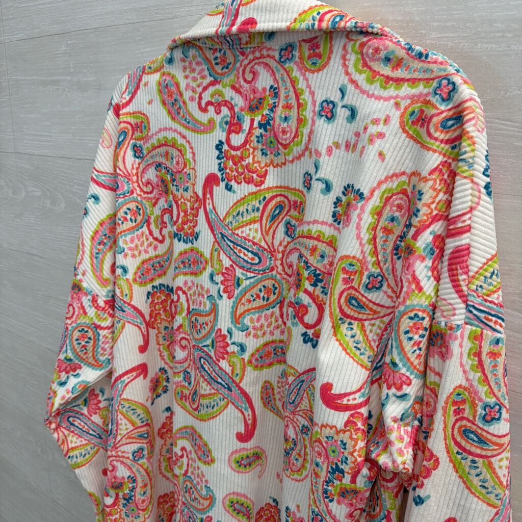 Emily Wonder White/ Multi Paisley Print Button Down Shacket 1X