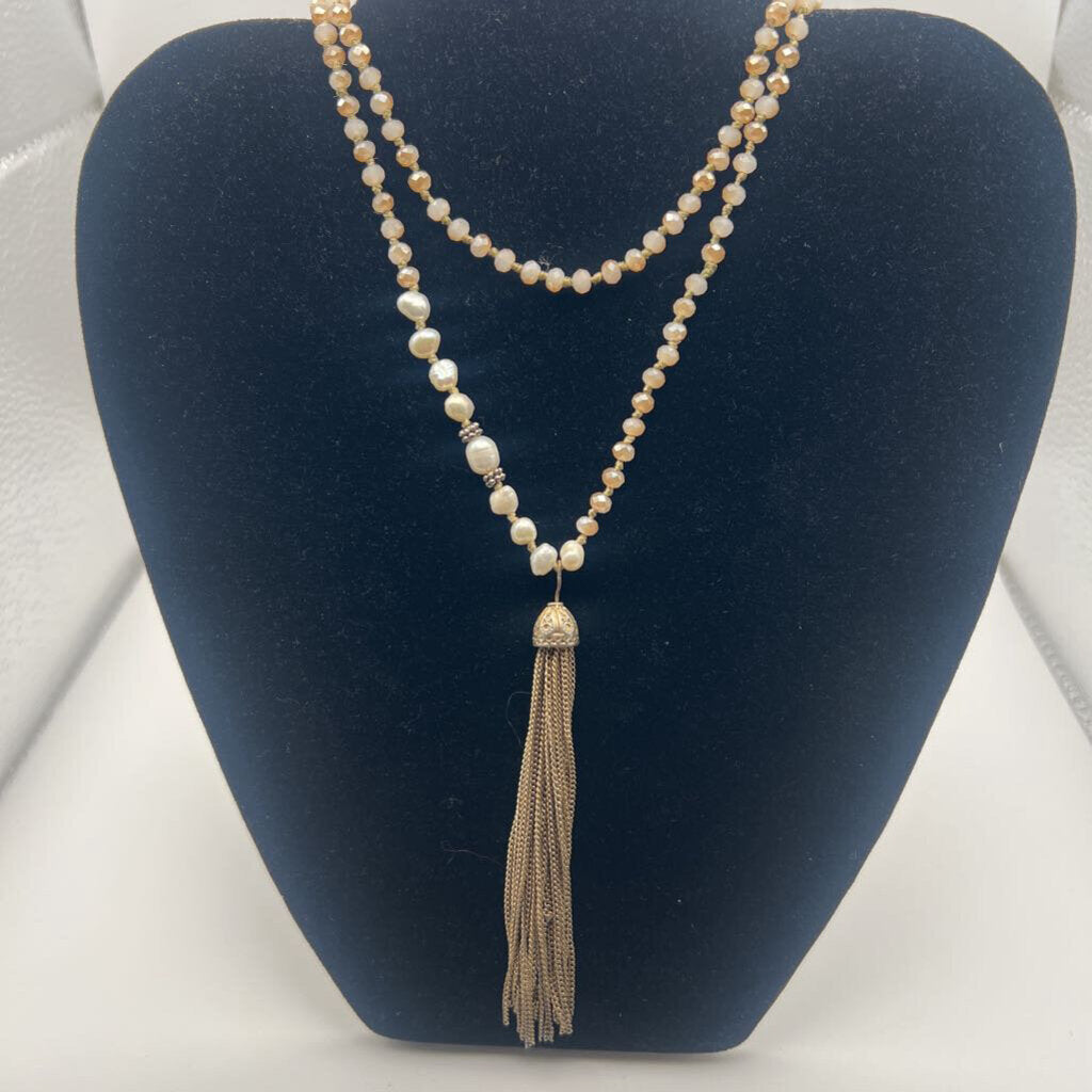 Altar'd State Gold Beaded Tassel Long Necklace