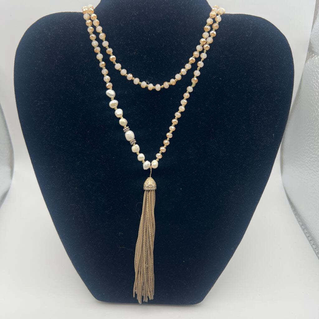 Altar'd State Gold Beaded Tassel Long Necklace