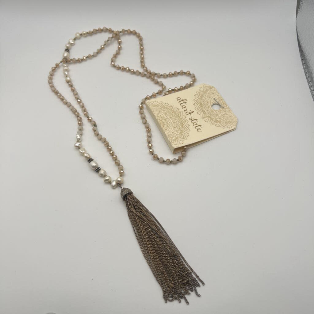 Altar'd State Gold Beaded Tassel Long Necklace