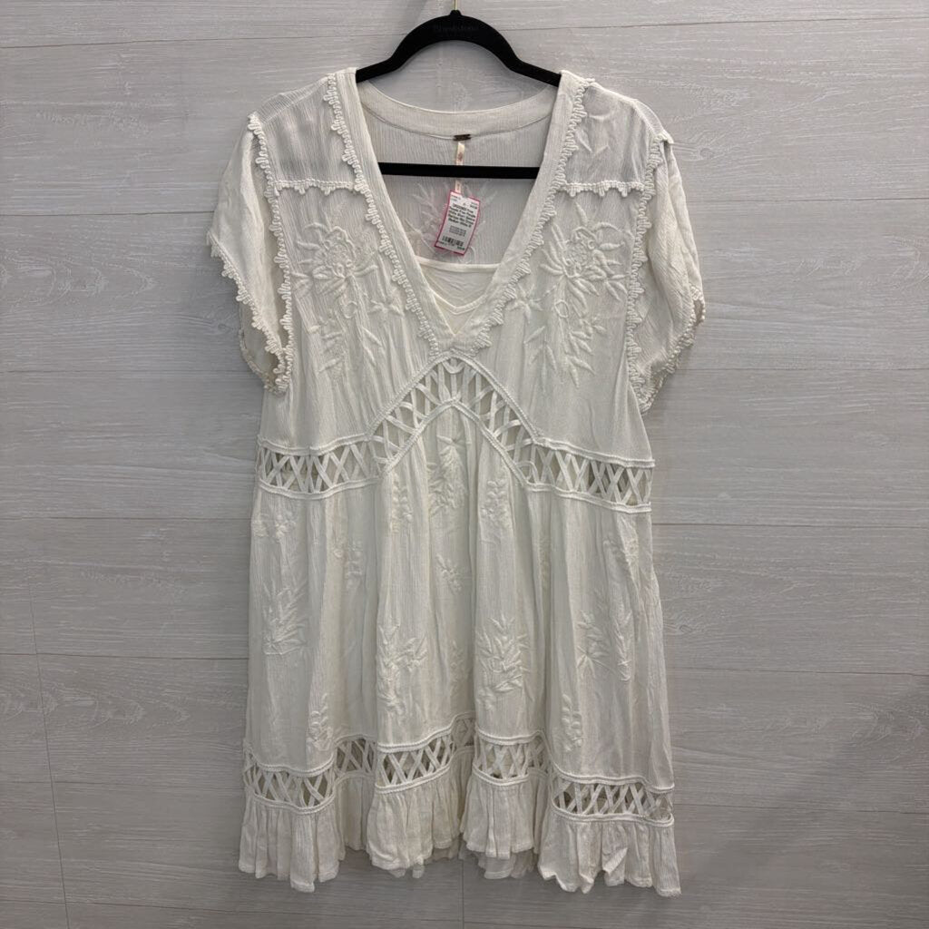 Free People White Short Sleeve Marissa Mini Dress Medium