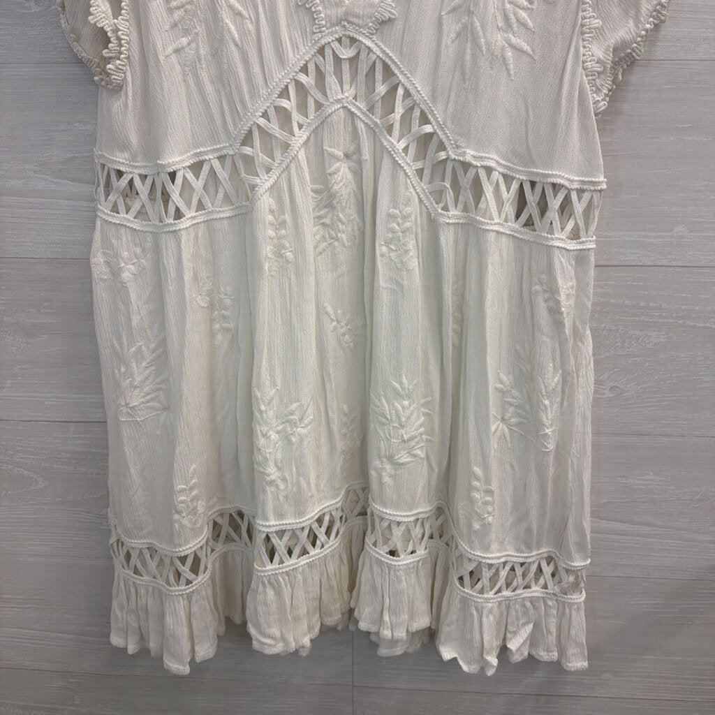 Free People White Short Sleeve Marissa Mini Dress Medium