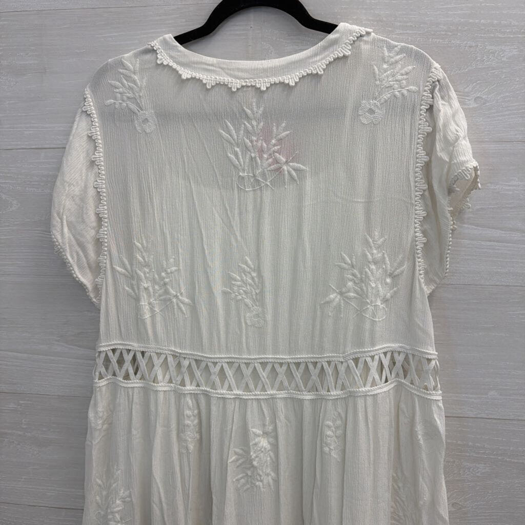 Free People White Short Sleeve Marissa Mini Dress Medium