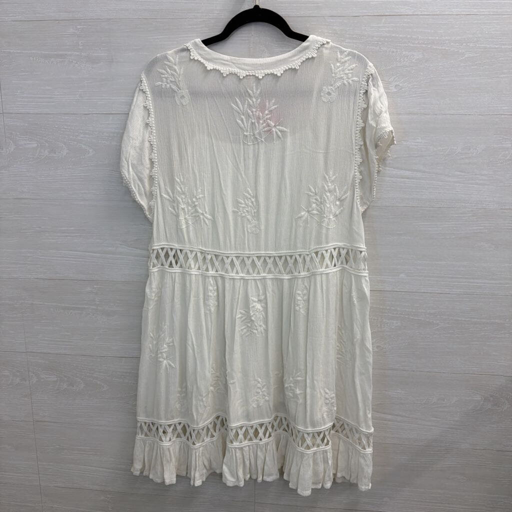 Free People White Short Sleeve Marissa Mini Dress Medium