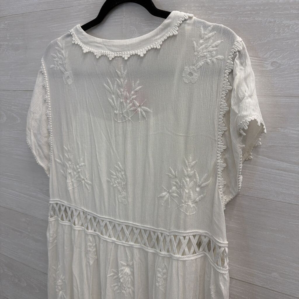 Free People White Short Sleeve Marissa Mini Dress Medium