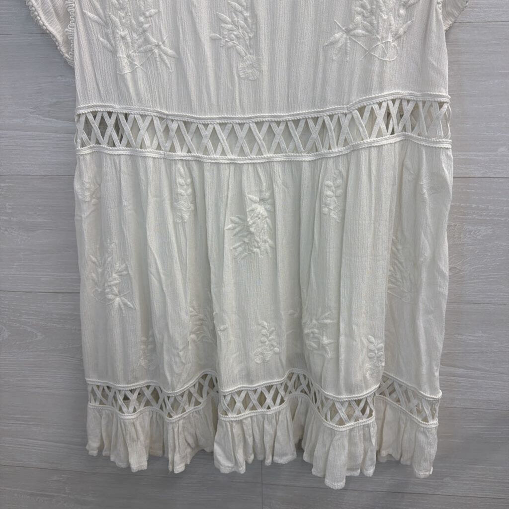 Free People White Short Sleeve Marissa Mini Dress Medium