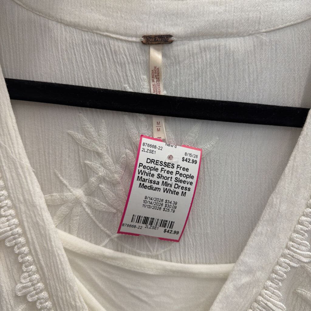 Free People White Short Sleeve Marissa Mini Dress Medium