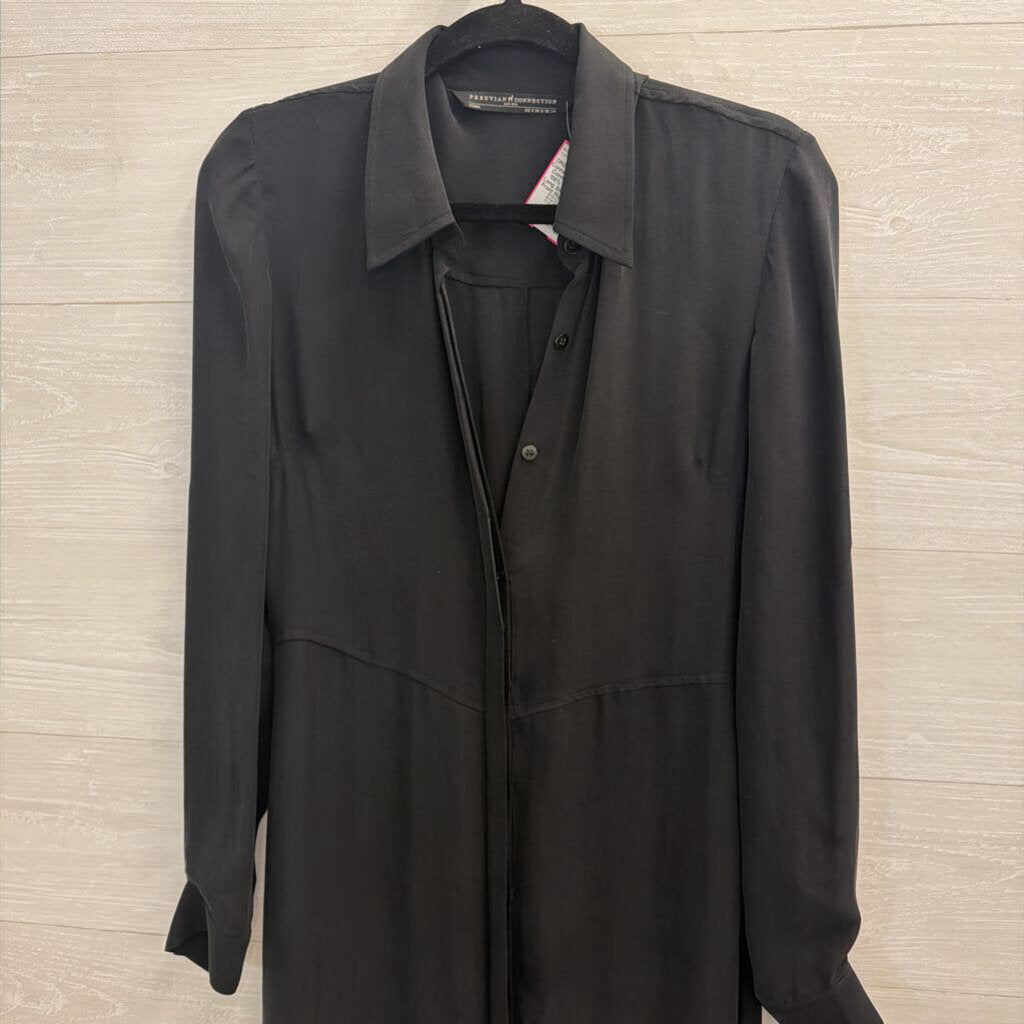 Peruvian Connection Black 100% Silk Unlined Long Sleeve Button Front Maxi Dress 4