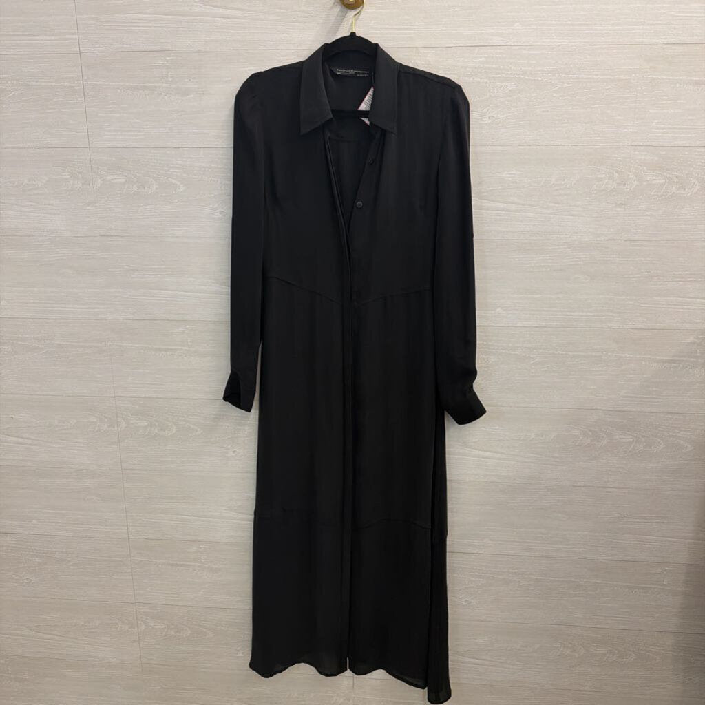 Peruvian Connection Black 100% Silk Unlined Long Sleeve Button Front Maxi Dress 4