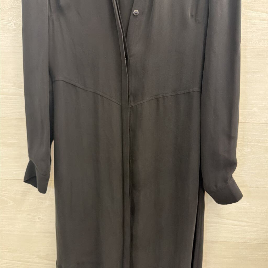 Peruvian Connection Black 100% Silk Unlined Long Sleeve Button Front Maxi Dress 4