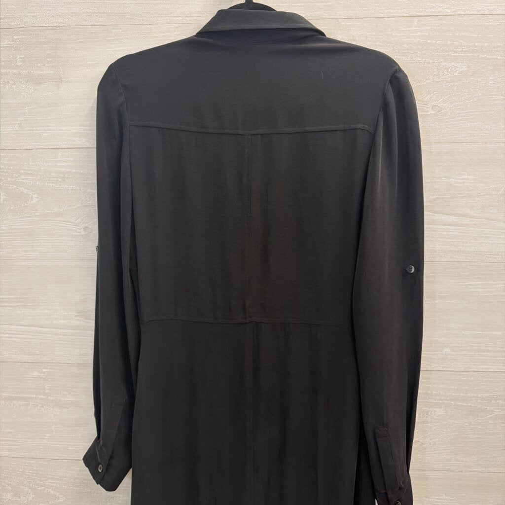 Peruvian Connection Black 100% Silk Unlined Long Sleeve Button Front Maxi Dress 4