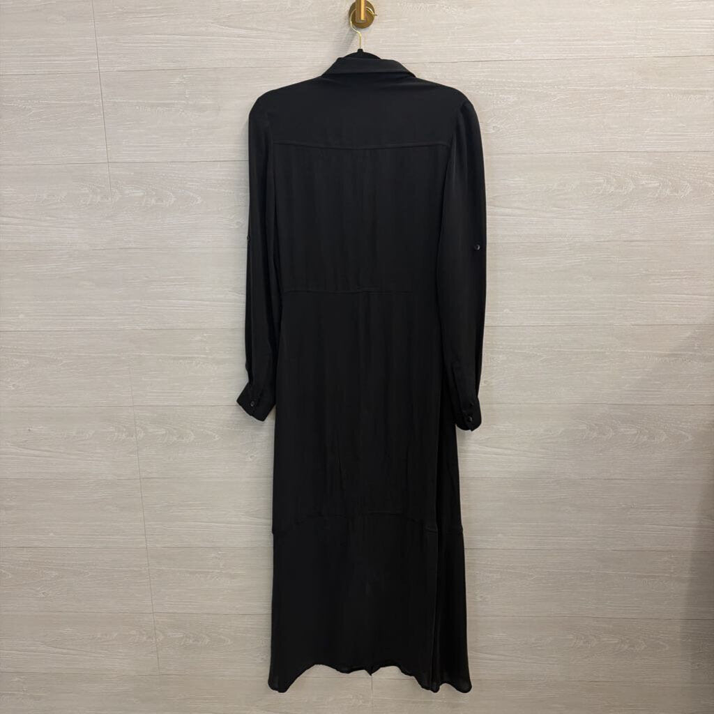 Peruvian Connection Black 100% Silk Unlined Long Sleeve Button Front Maxi Dress 4