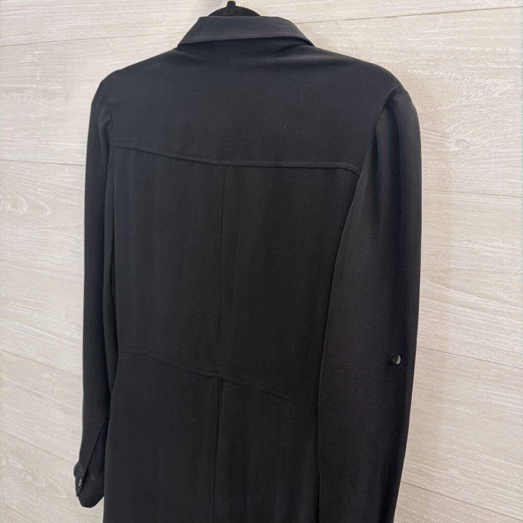 Peruvian Connection Black 100% Silk Unlined Long Sleeve Button Front Maxi Dress 4