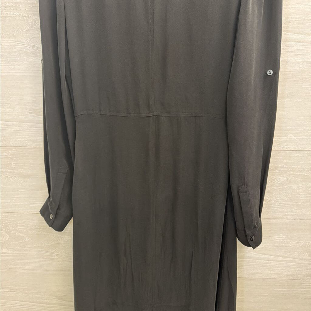 Peruvian Connection Black 100% Silk Unlined Long Sleeve Button Front Maxi Dress 4