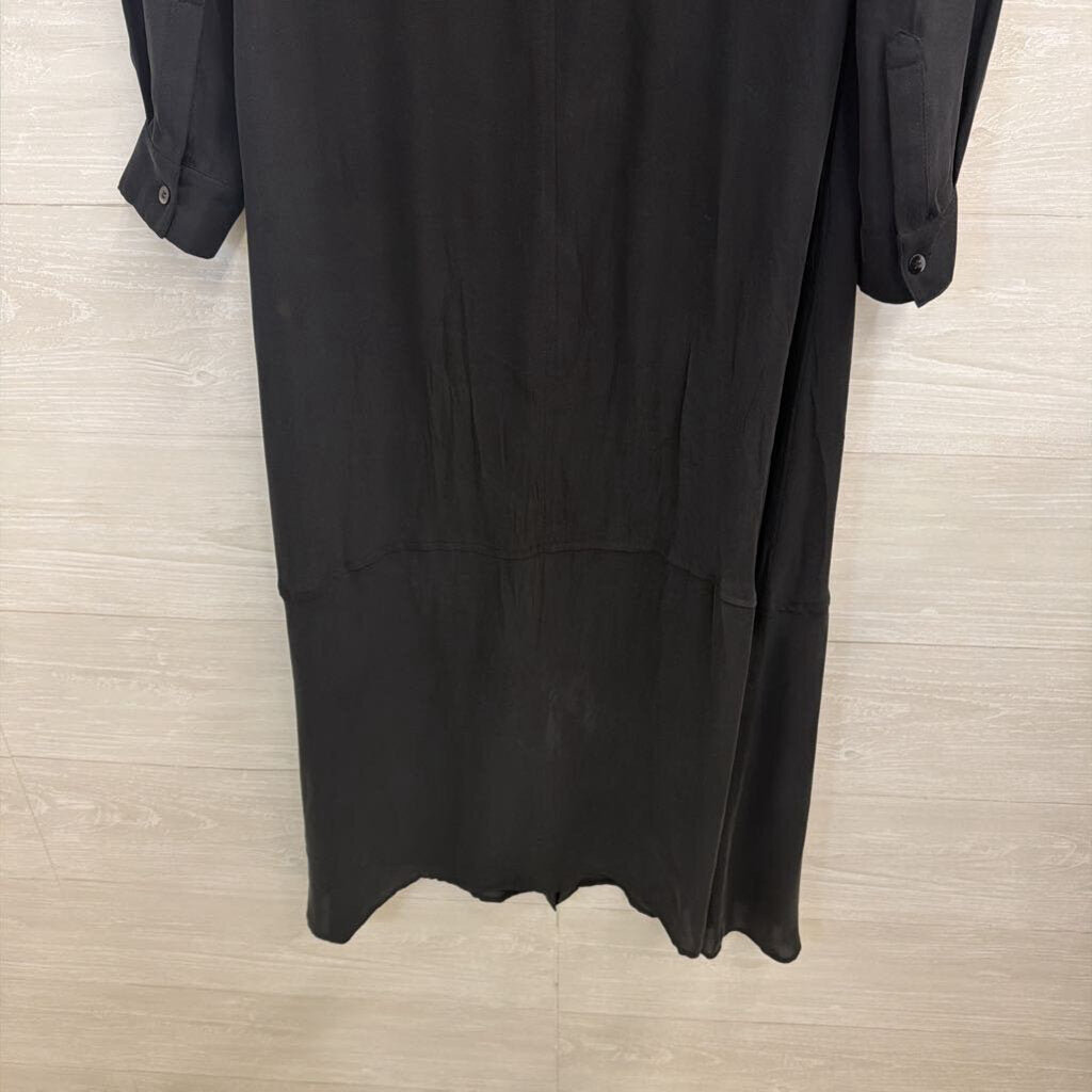 Peruvian Connection Black 100% Silk Unlined Long Sleeve Button Front Maxi Dress 4