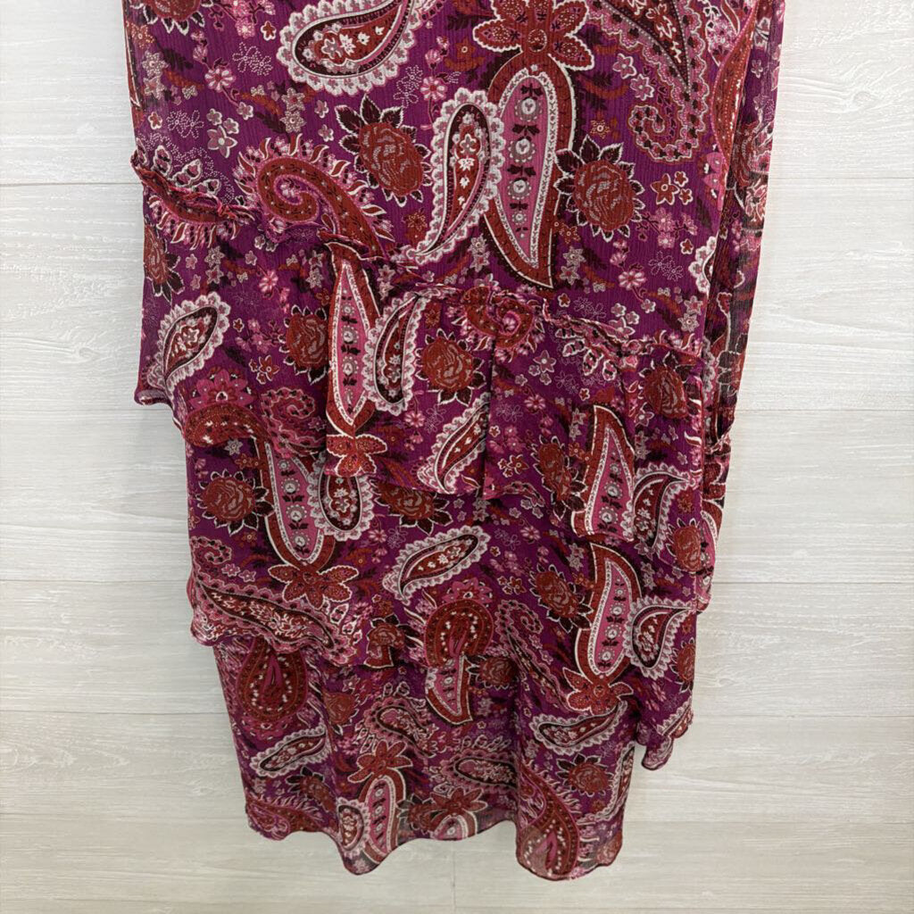 Sundance Purple Print Short Sleeve Ruffle Detail Maxi Dress 2 Petite