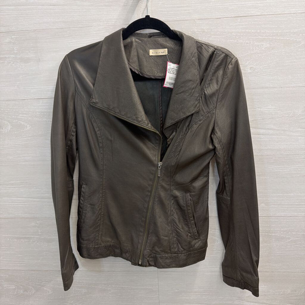 Siqin Brown Sheep Leather Moto Jacket Medium