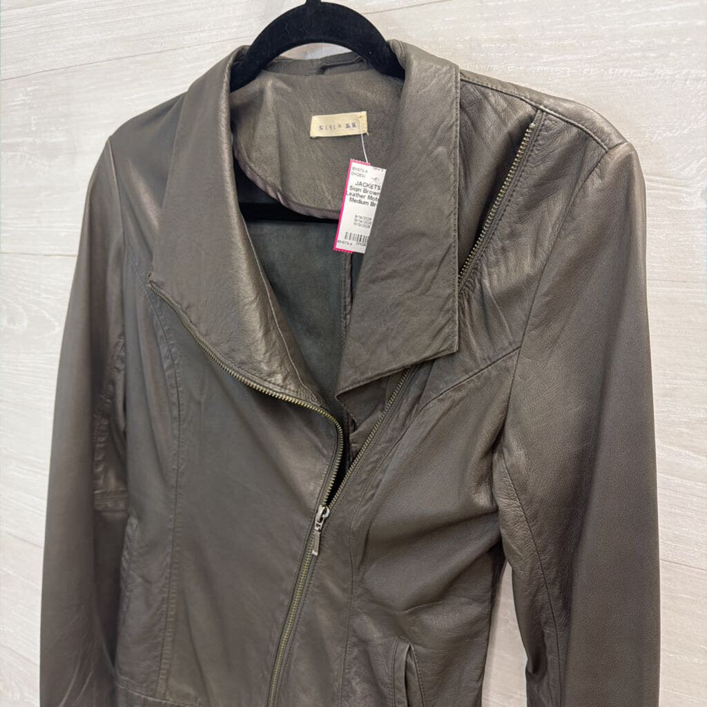 Siqin Brown Sheep Leather Moto Jacket Medium