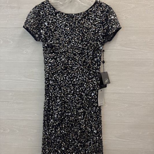 Adrianna Papell Grey/ Silver Sequin Short Sleeve Long Formal Dress 0 Petite