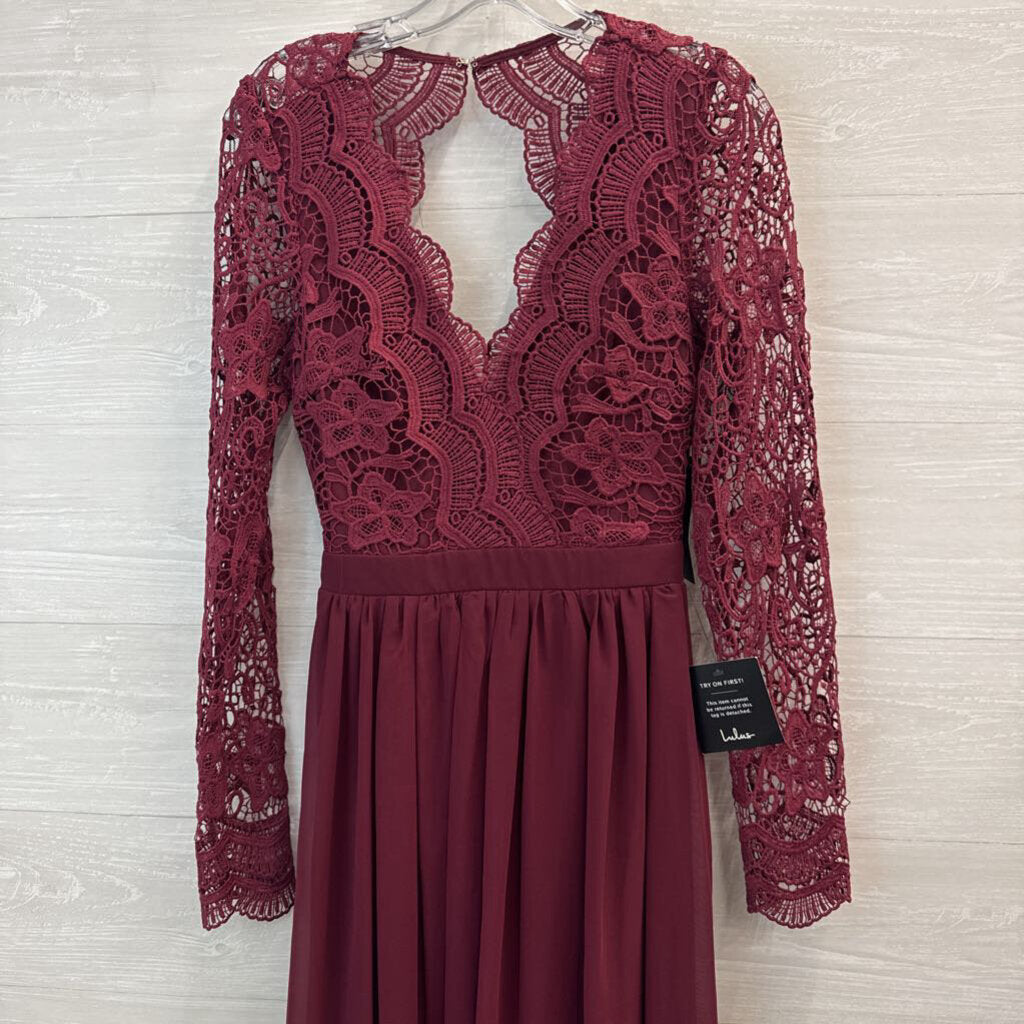 Lulus Burgundy Lace Long Sleeve Top Long Formal Small