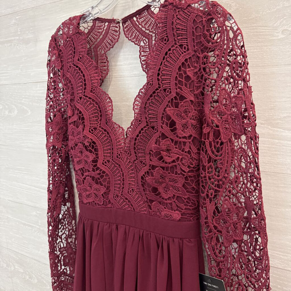 Lulus Burgundy Lace Long Sleeve Top Long Formal Small