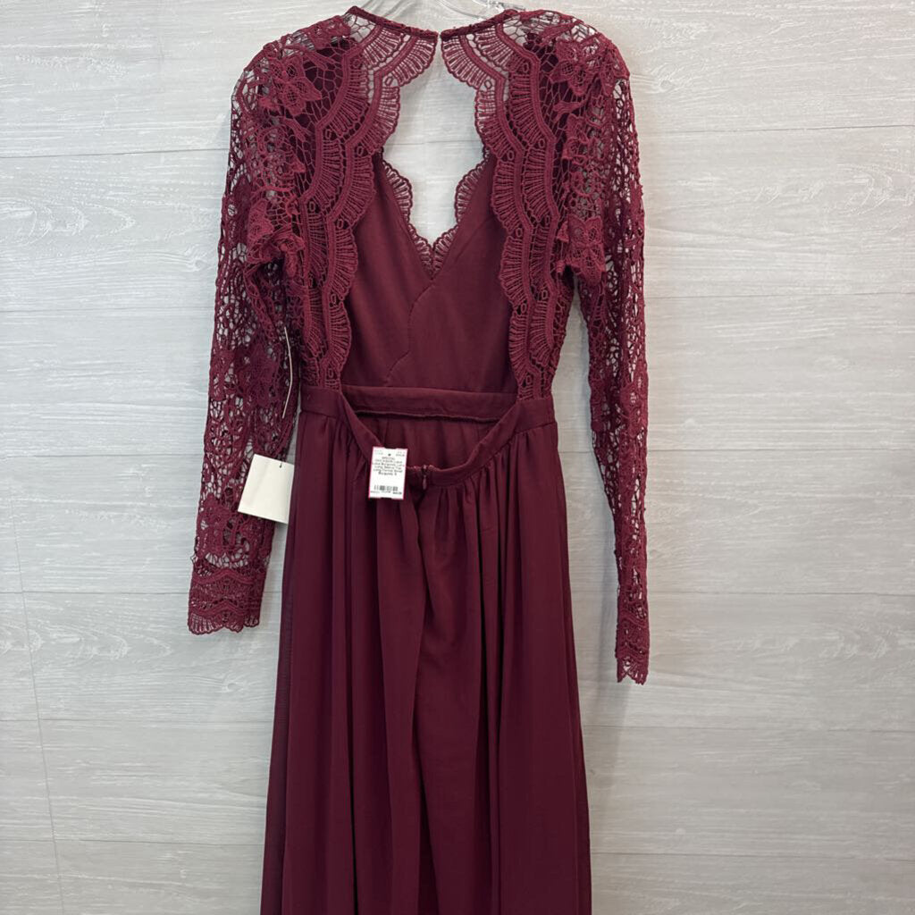 Lulus Burgundy Lace Long Sleeve Top Long Formal Small