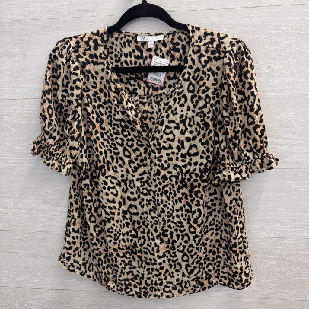 DR2 Brown/ Black Leopard Print Short Sleeve Top Medium