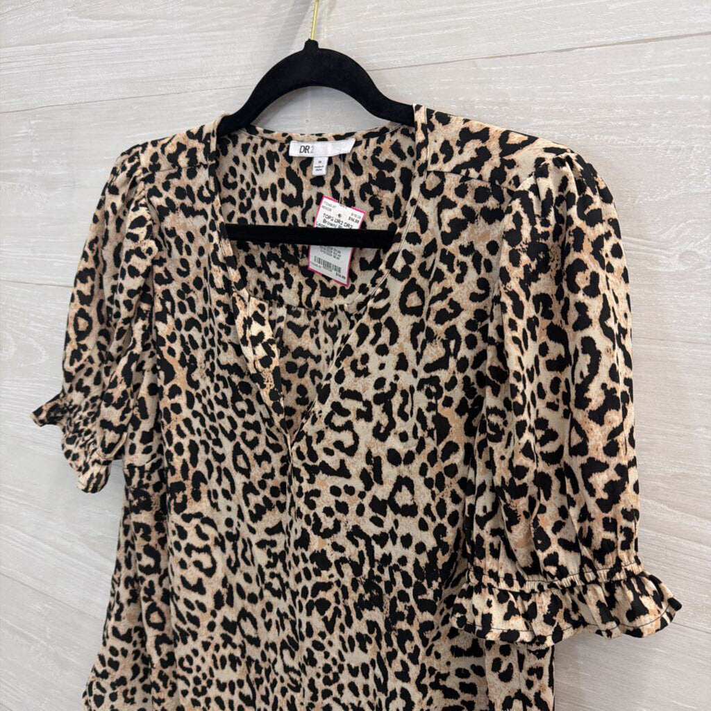 DR2 Brown/ Black Leopard Print Short Sleeve Top Medium
