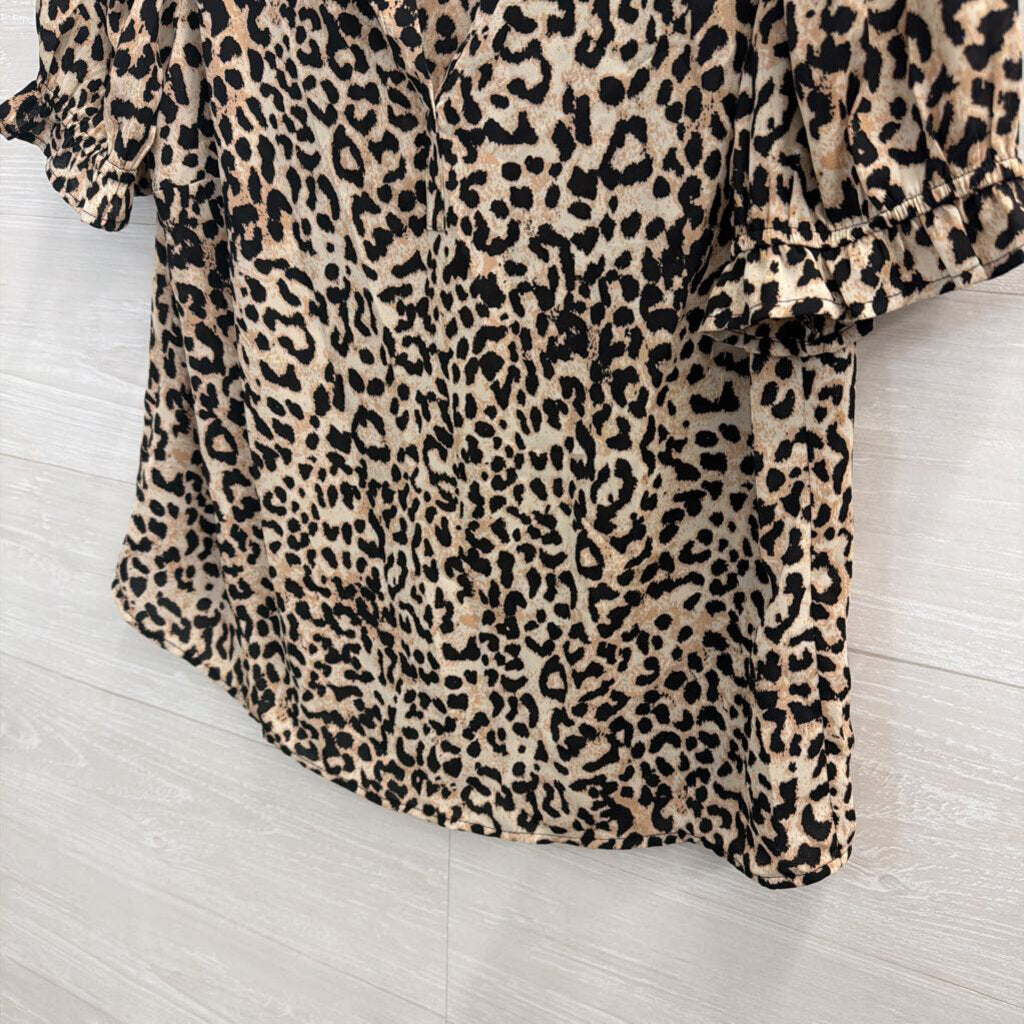 DR2 Brown/ Black Leopard Print Short Sleeve Top Medium