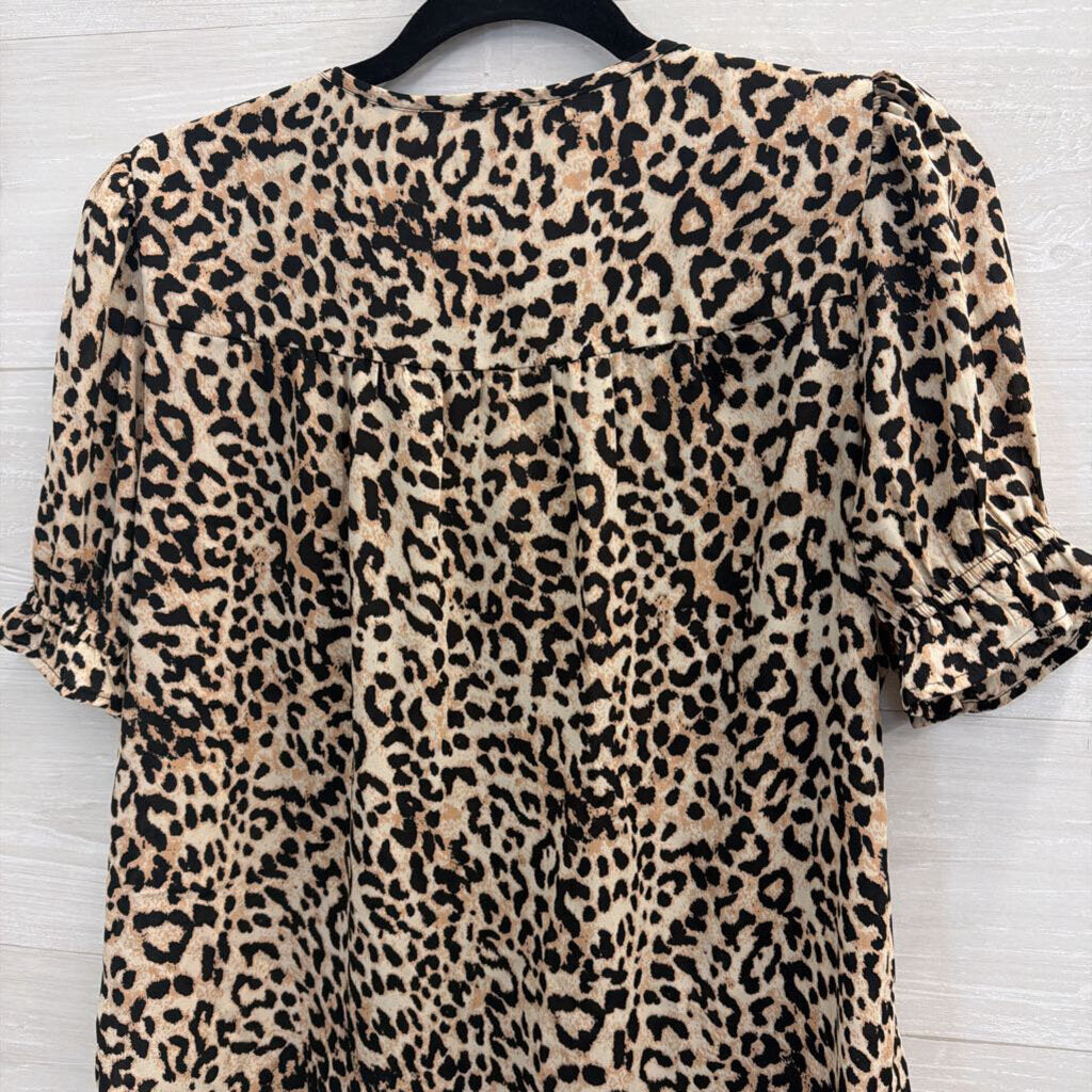 DR2 Brown/ Black Leopard Print Short Sleeve Top Medium