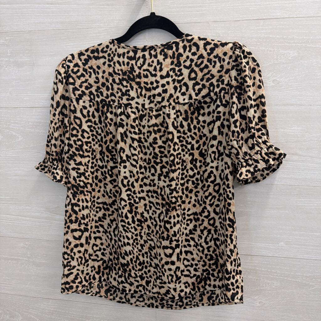 DR2 Brown/ Black Leopard Print Short Sleeve Top Medium