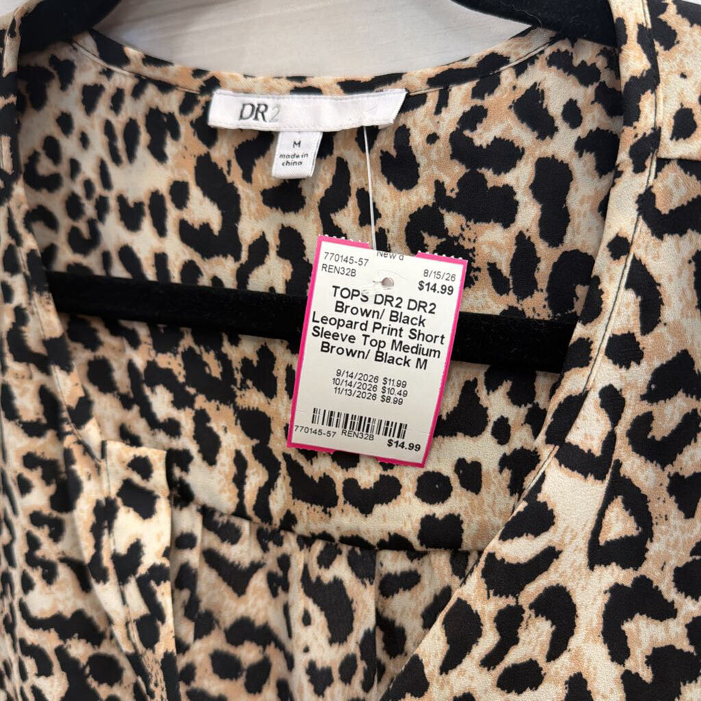 DR2 Brown/ Black Leopard Print Short Sleeve Top Medium