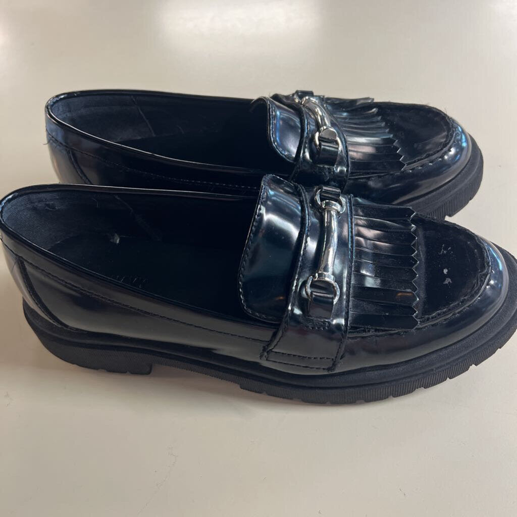 Black Patent Faux Leather Chunky Heel Loafers 8