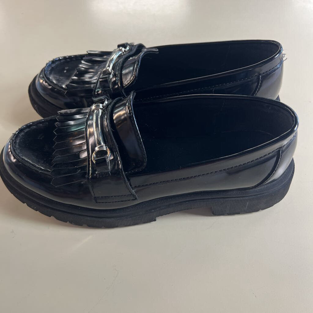Black Patent Faux Leather Chunky Heel Loafers 8