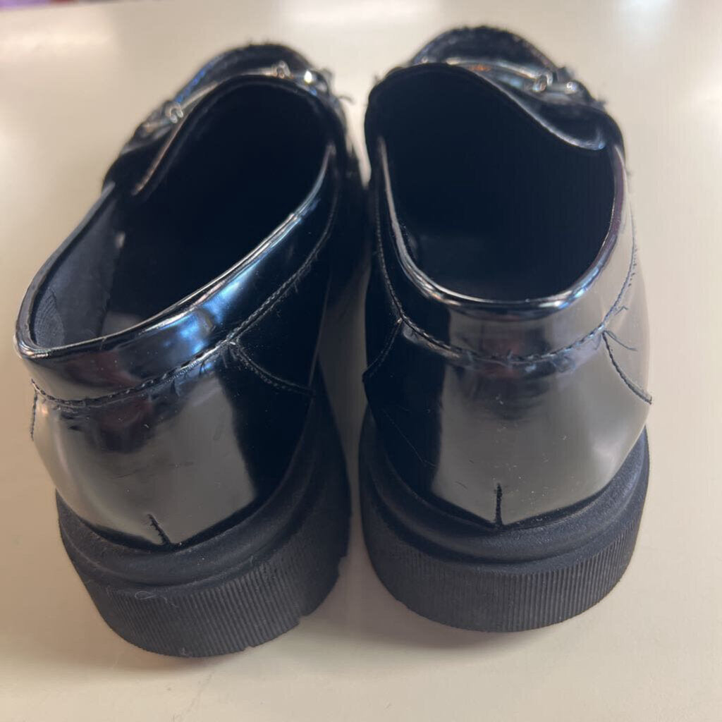 Black Patent Faux Leather Chunky Heel Loafers 8