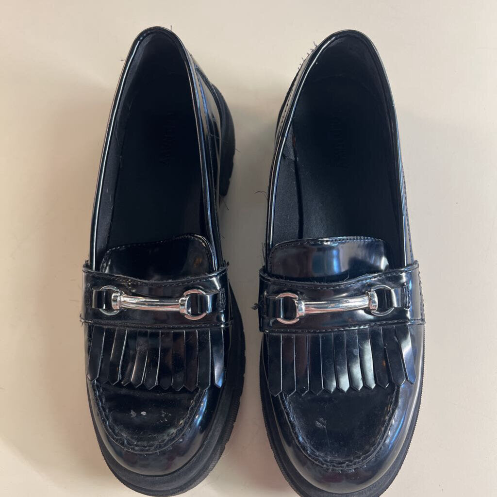 Black Patent Faux Leather Chunky Heel Loafers 8