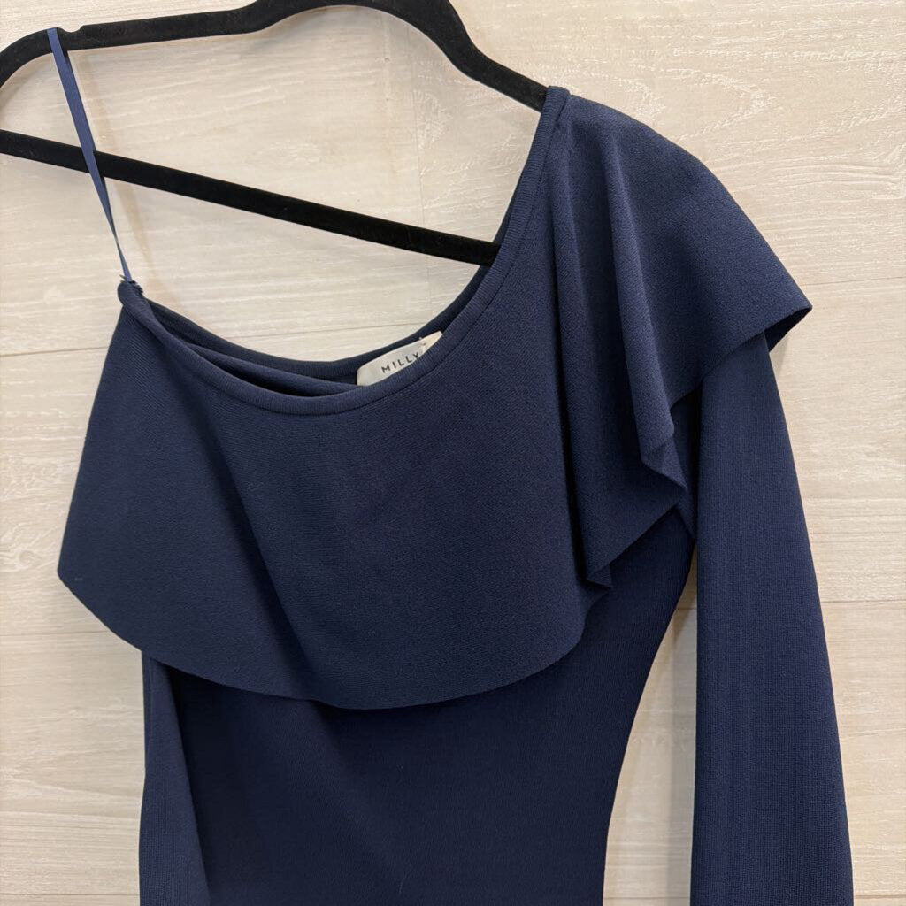 Milly Navy One Shoulder Long Sleeve Top Small