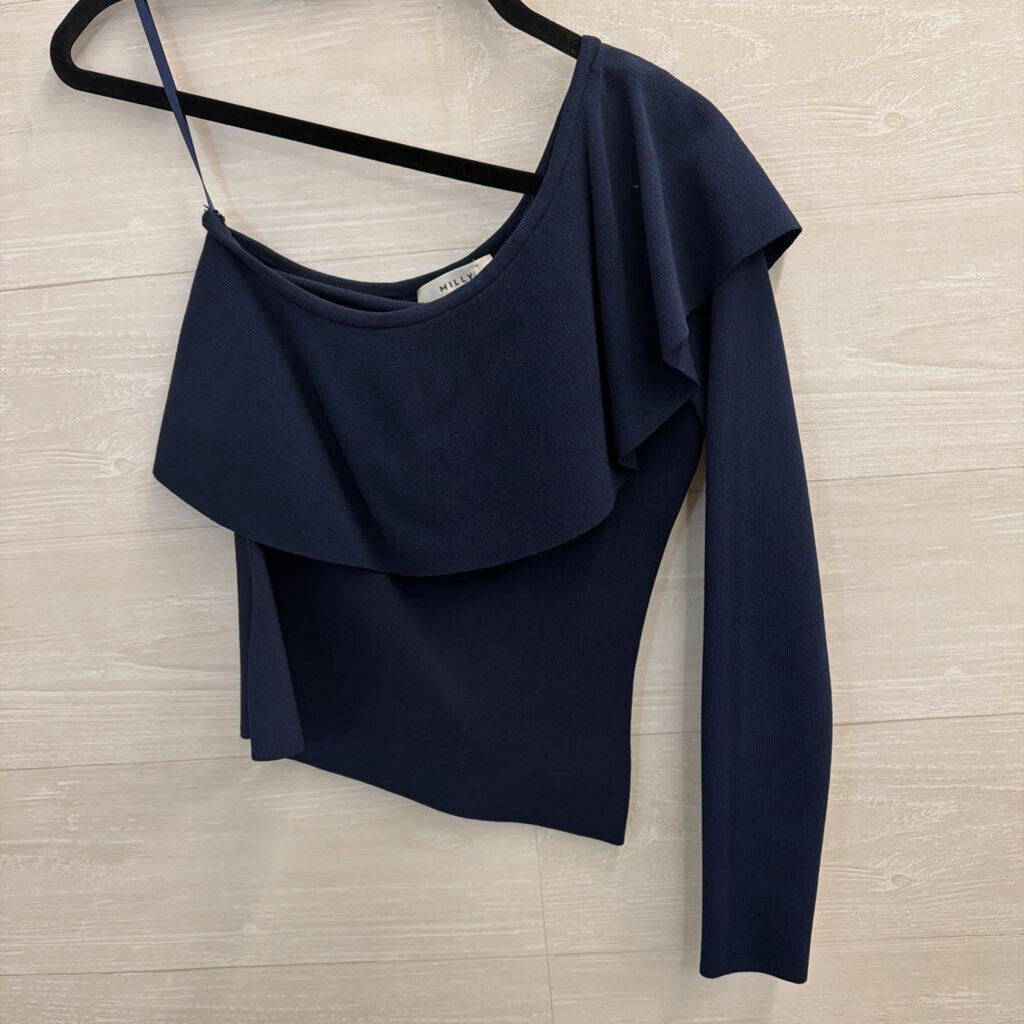 Milly Navy One Shoulder Long Sleeve Top Small