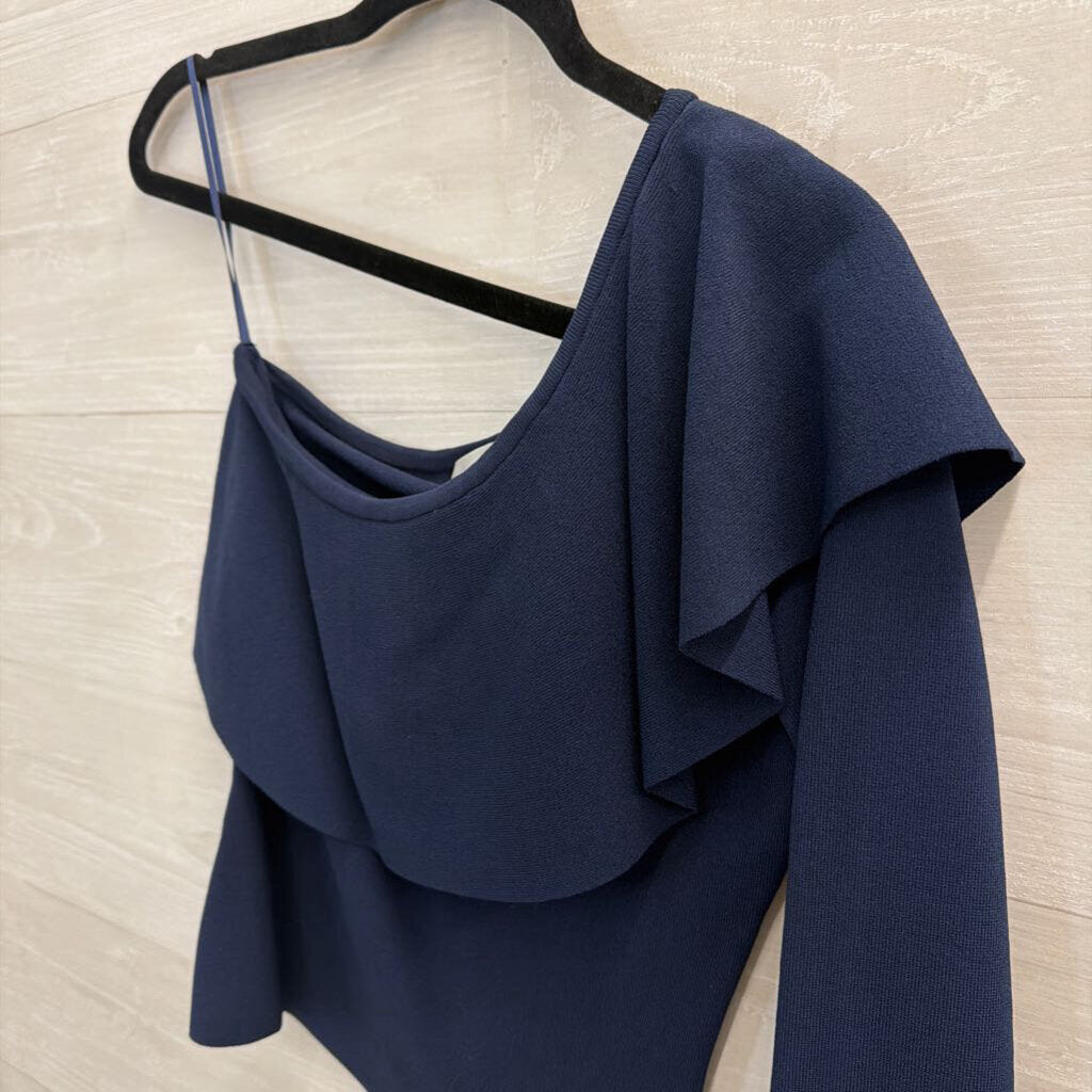 Milly Navy One Shoulder Long Sleeve Top Small