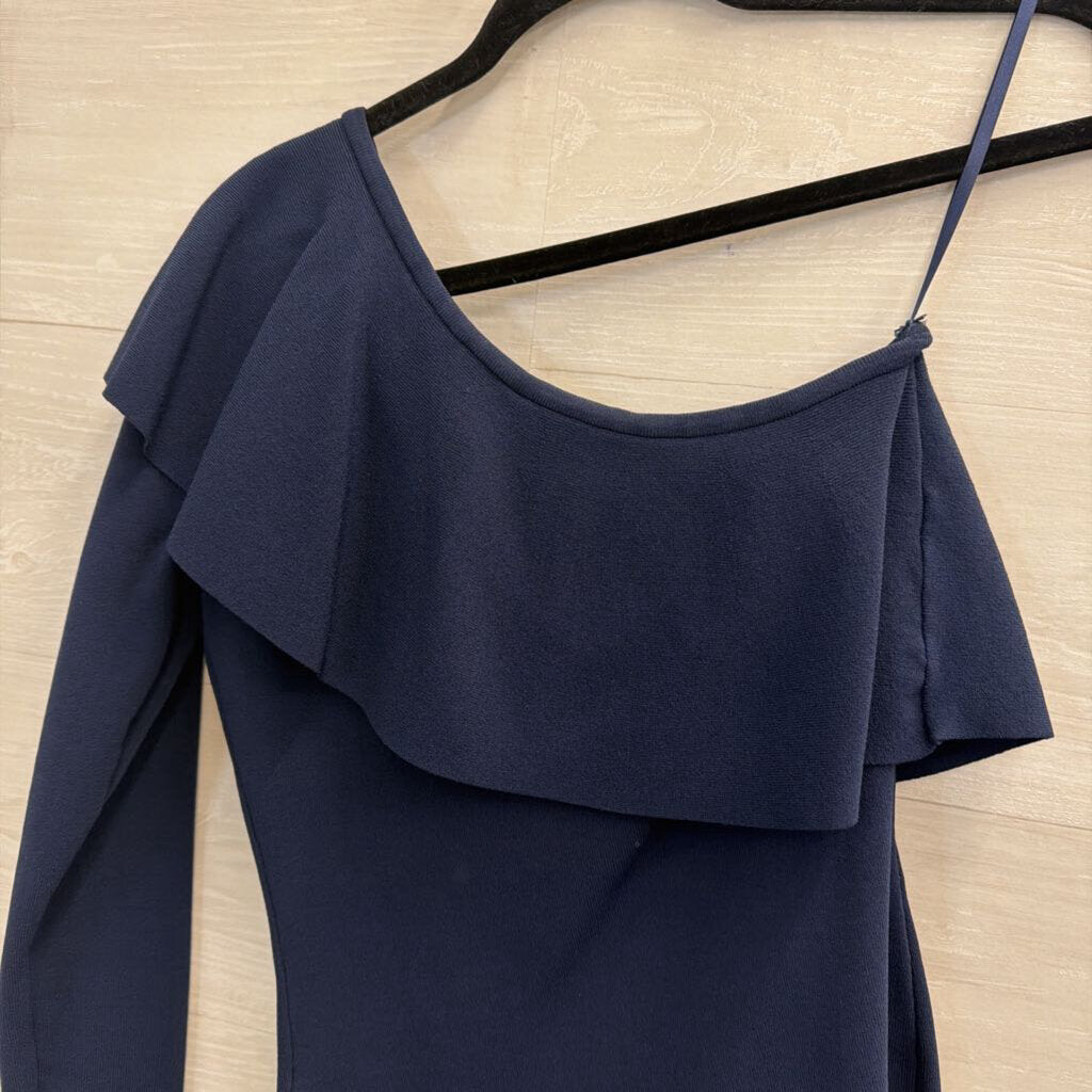 Milly Navy One Shoulder Long Sleeve Top Small