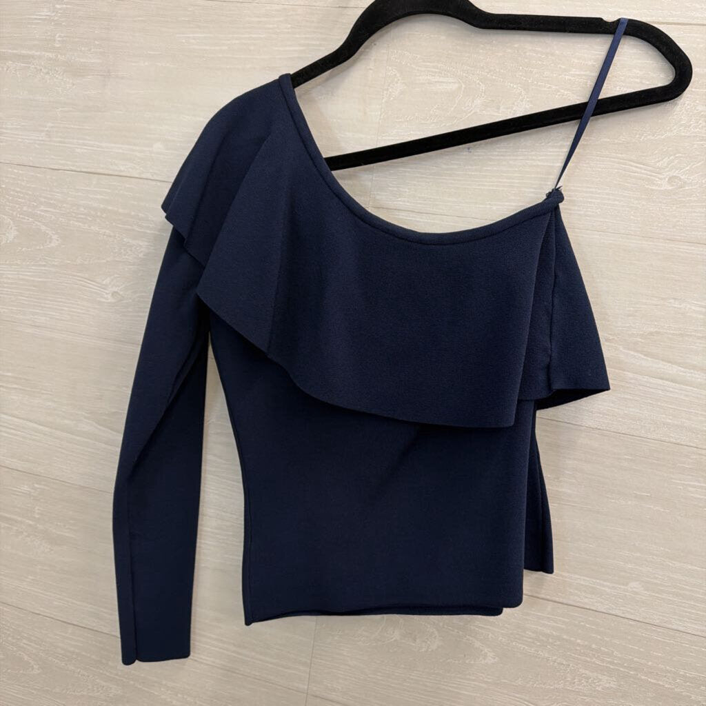 Milly Navy One Shoulder Long Sleeve Top Small
