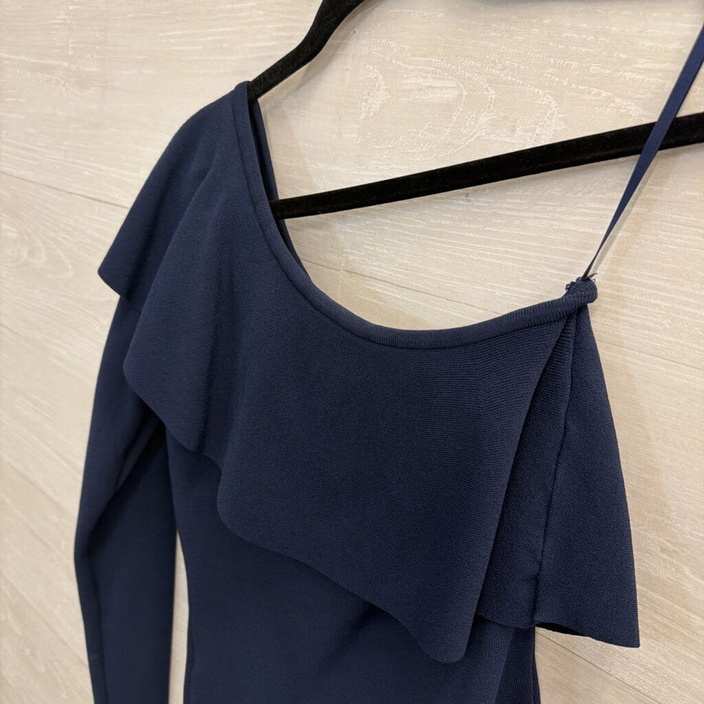 Milly Navy One Shoulder Long Sleeve Top Small