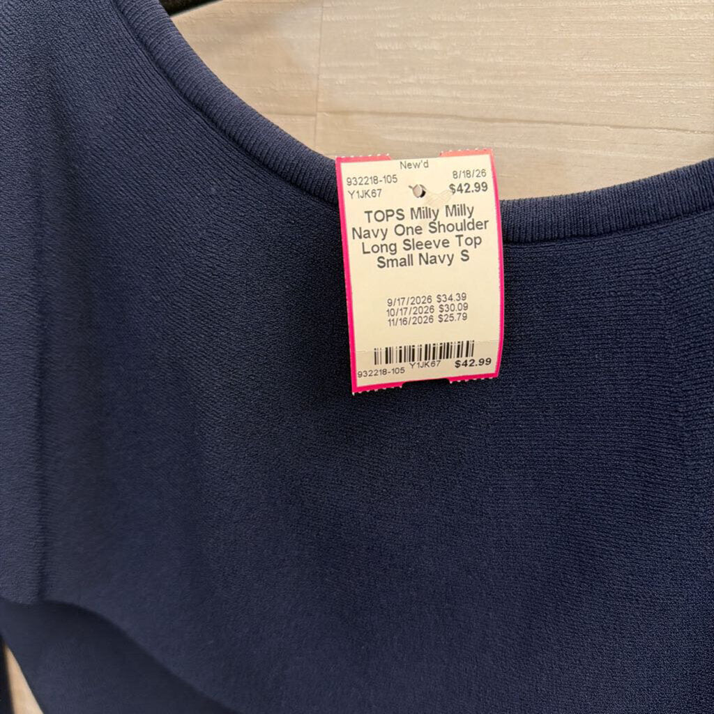 Milly Navy One Shoulder Long Sleeve Top Small