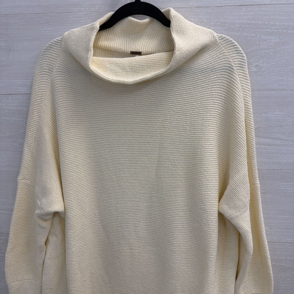 Free People Cream Ribbed Long Sleeve Mock Neck Sweater Top Small