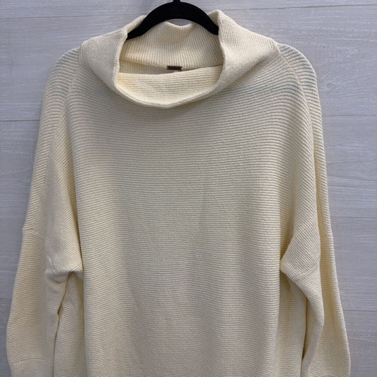 Free People Cream Ribbed Long Sleeve Mock Neck Sweater Top Small